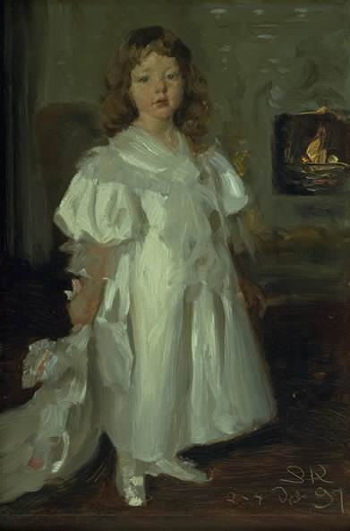 Lille pige i hvid kjole maleri