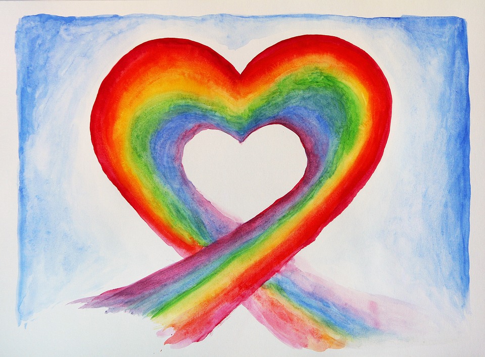 Maleri med motiv af hjerte i regnbuefarver